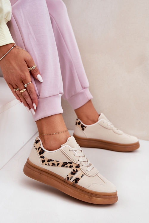 Dámske Sneakersy Na Platforme Panter Béžové Totter