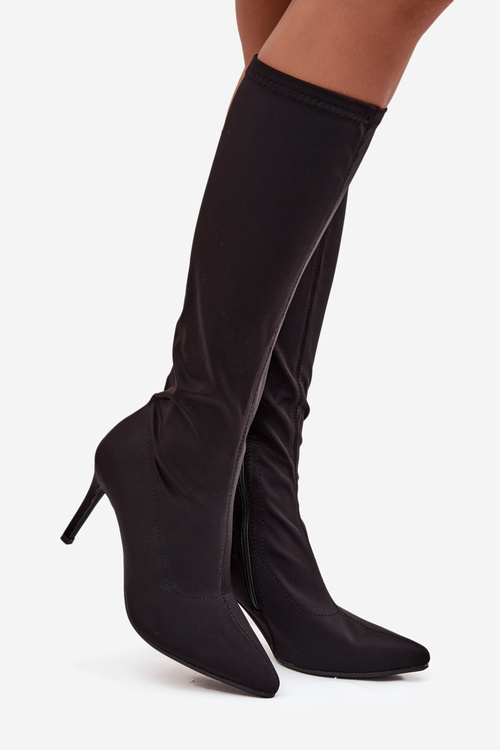 Materiálové dámské kozačky na jehlovém podpatku S.Барски HY52-513 Černé