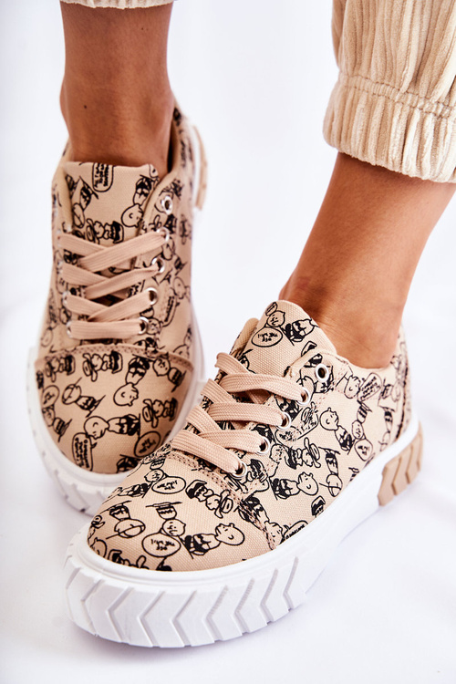 Dámske tenisky Športové topánky v tlačenej béžovej línii