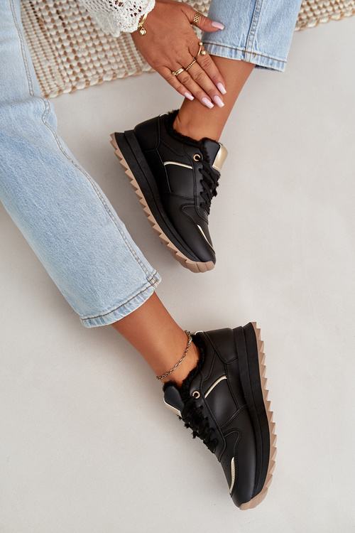 Dámske Športové Topánky Zateplené Kožúškom Na Platforme Čierne Lerisas