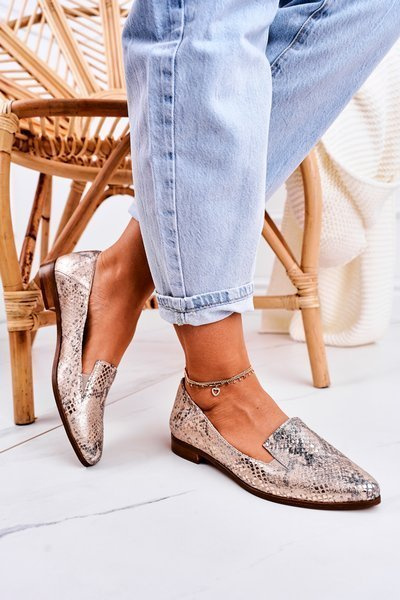 Dámske kožené mokasíry, vzor pre zvieratá, zlatý šarlett