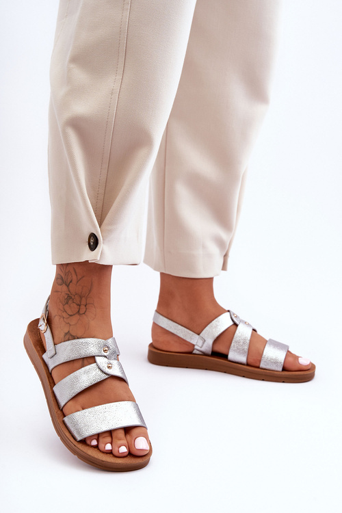 Lesklé dámske sandále Strieborné katalia