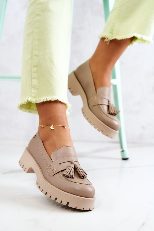 Dámské kožené boty Fringes Maciejka 05497-04 Béžová