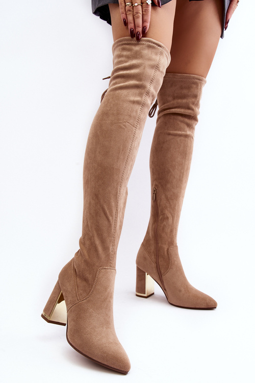 Semišové topánky na kolene na poštovej béžovej amalitas