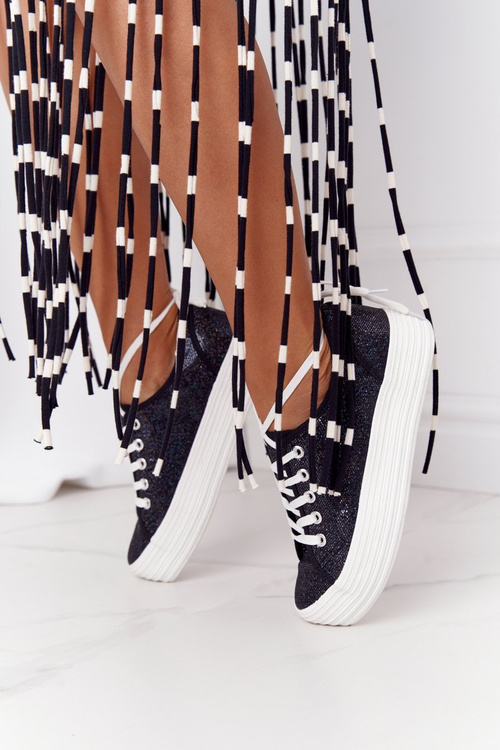 Třpytivé Tenisky Na Platformě Černé Luna