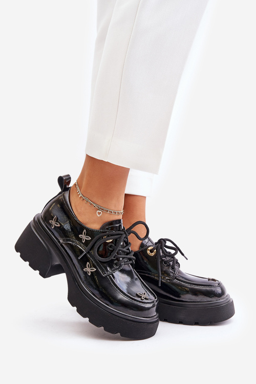 Lakovane Dámske Poltopánky S Ozdobami Prírodná Koža Artiker 55C1011 Čierne