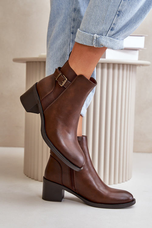 Dámské zateplené boty na podpatku s přezkou hnědé Nevillira