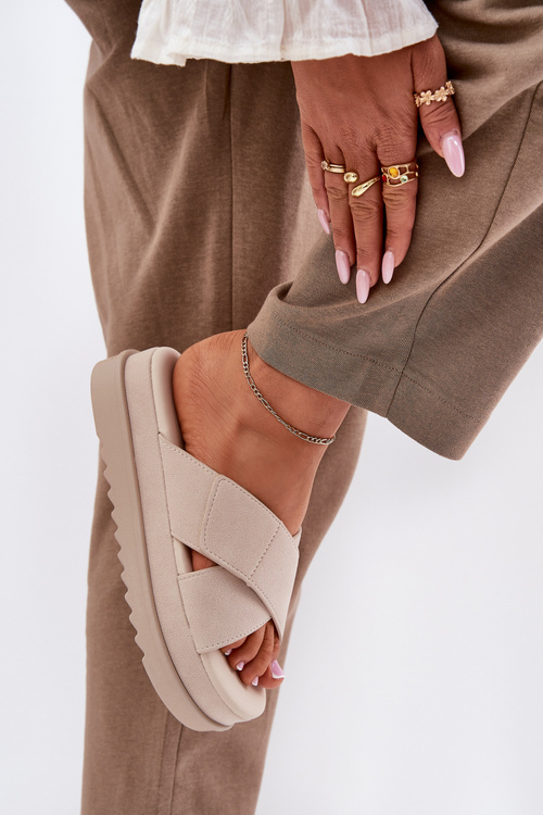 Dámske Pantofle Na Platforme S Preplietajúcimi Sa Páskami Béžové Rinasara