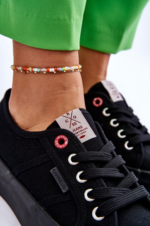 Ženské tenisky na platforme krížové džínsy LL2R4039 čierne