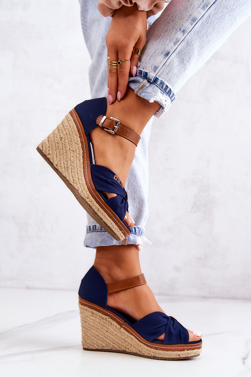 Dámske sandále na klinách veľká hviezda JJ274938 NAVY BLUE