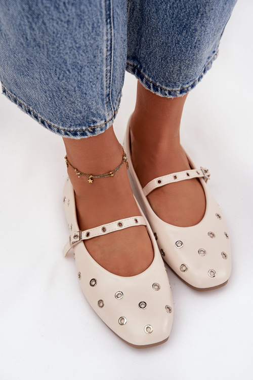 Dámske baleríny s remienkom a sponou béžové Janelor