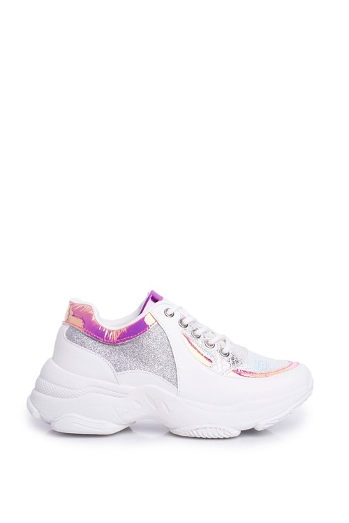 Dámske športové trblietavé topánky biele vebi