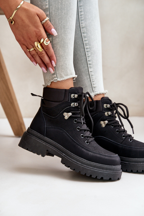 Dámske Čierne Šnurovacie Čižmy Rabaria