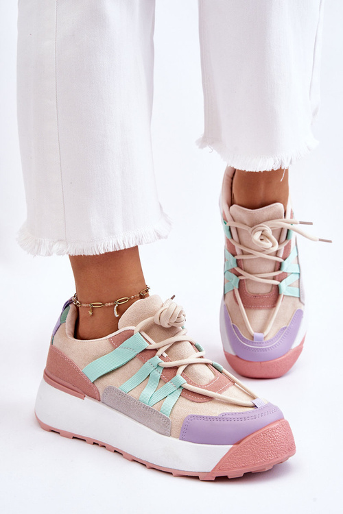 Dámske semišové športové topánky na platforme Beige-Pink Rohan