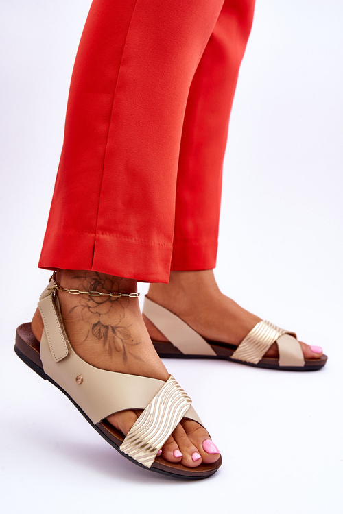 kožené sandály na suchý zip Zlatobéžová Addison