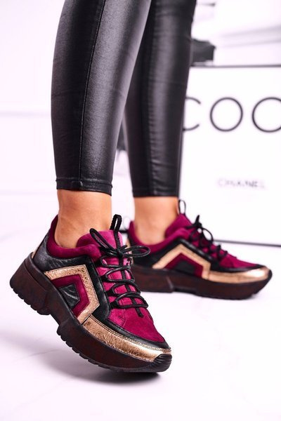 Dámske topánky tenisky Maciejka kožené burgundsko 04731-23