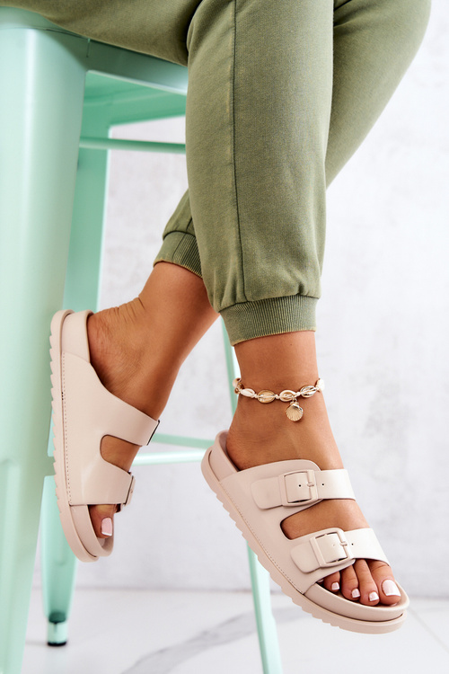 Gumové pantofle se sponou béžove Corina