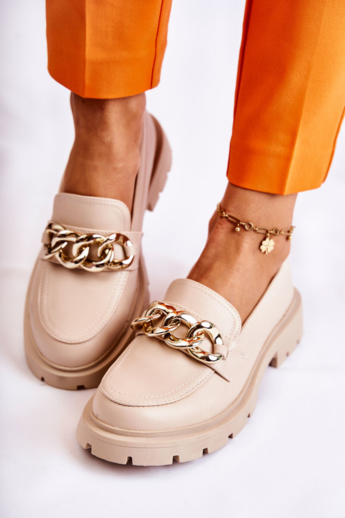 Loafer kožené topánky, ľahký béžový reťaz priateľský