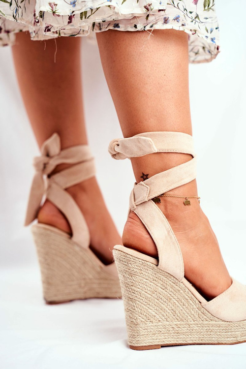 Dámské Sandály Na Klínu Šněrované Béžové Belleza