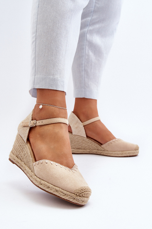 Zamšové sandále espadrily s klincom a pleteným detailom béžové Raylin