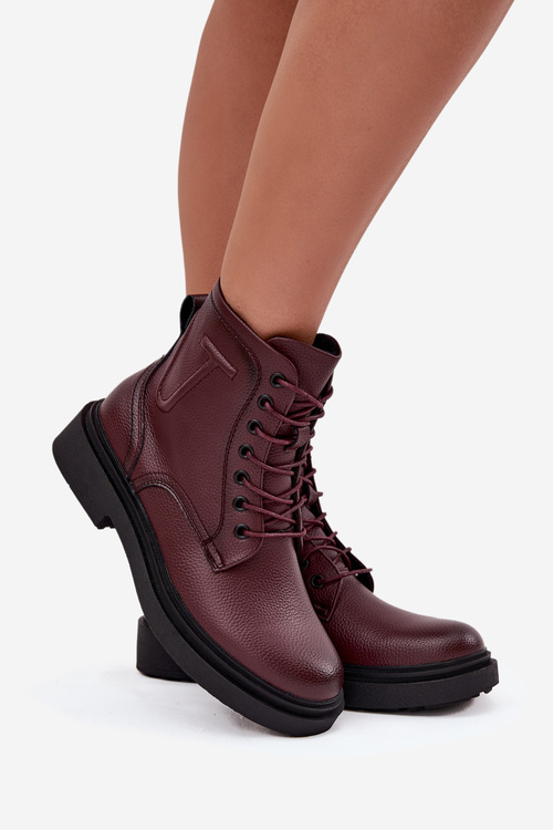 Zateplené dámske členkové topánky z pravej kože Sergio Leone BT25248-S bordó