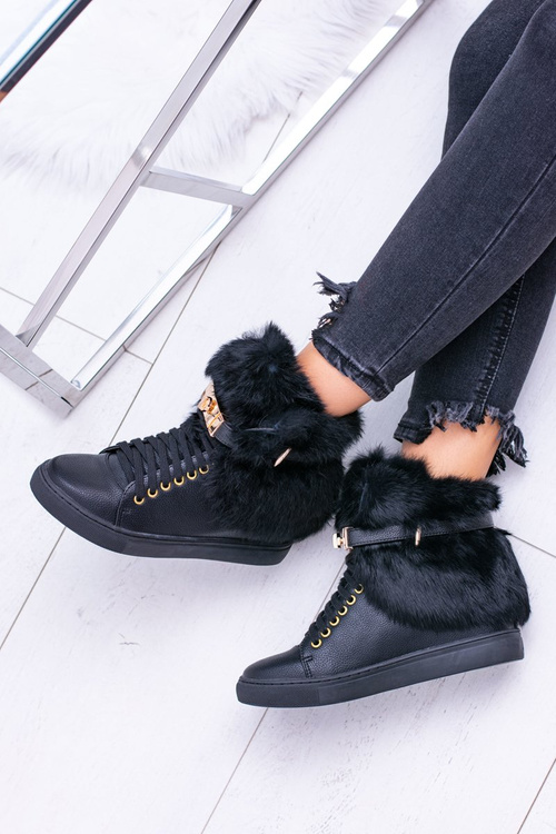 Lu Boo Black topánky s prírodnou gisele kožušinou