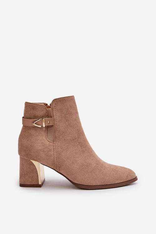 Dámske členkové topánky na opätku na zipsy eko semišové tmavobežové Bonucci