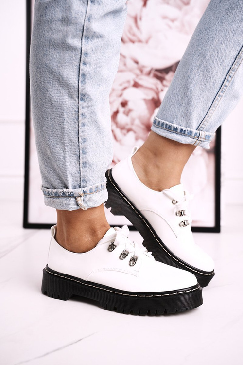 Dámské pantofle oxfordky na platformě S.Barski HX15 Lakovane Bile