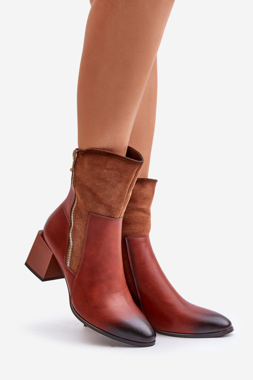 Zateplené dámské botky na podpatku hnědé Relabina