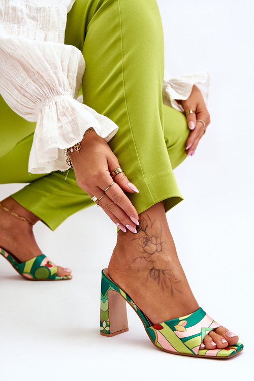 Dámské vzorované pantofle na podpatku Zelené Adelise