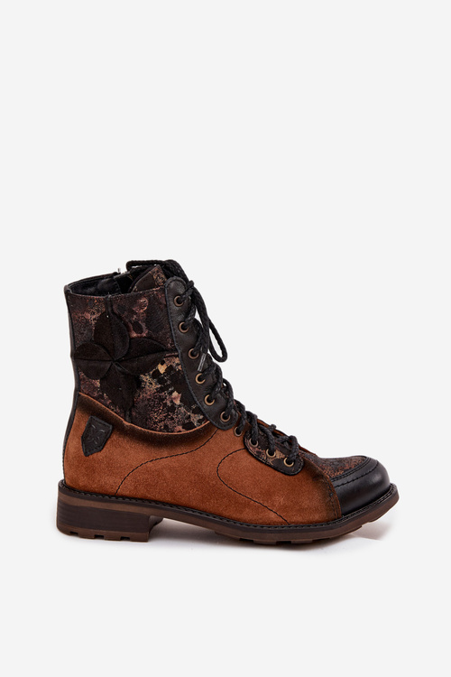 Kožené dámské kotníkové boty z pravé kůže na nízkém podpatku Maciejka 07004-29 camel