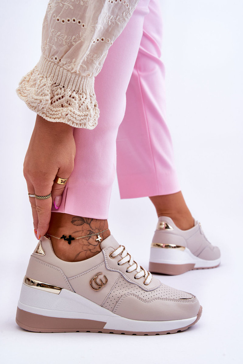 Dámské kožené sportovní boty na klínku Béžove Rebeca