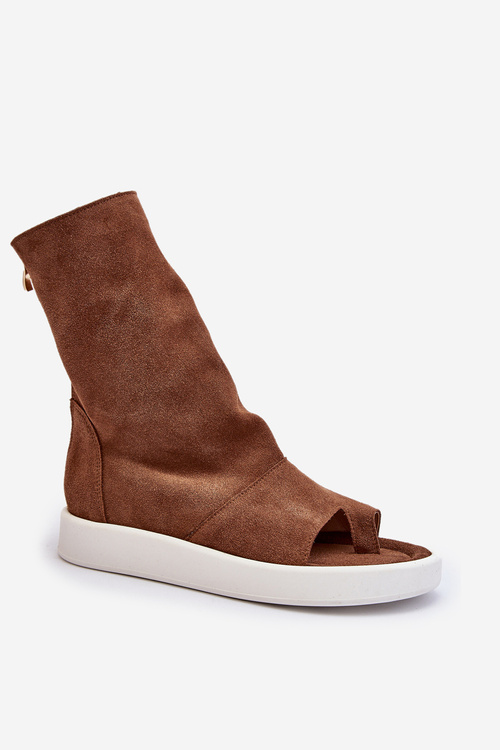 Hnedé Dámske Zamszové Sandále S Hornou Časťou Zazoo 3441