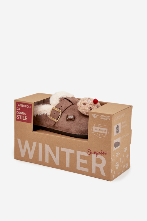 Dámské pantofle s ozdobami a přezkou vyhřívané kožešinou hnědé Thalora