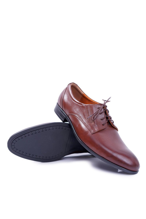 Pánské Polobotky Bednarek Elegantní Kožené Lakované Obuv hněde Radago