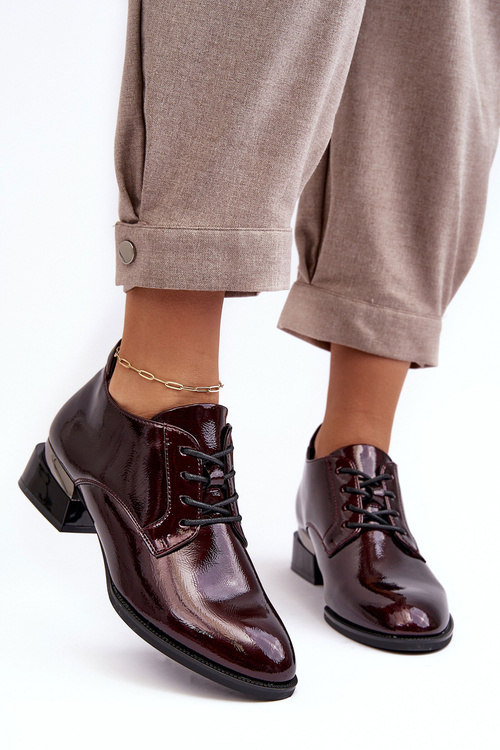 Dámské lakované šněrovací polobotky bordové Banosa