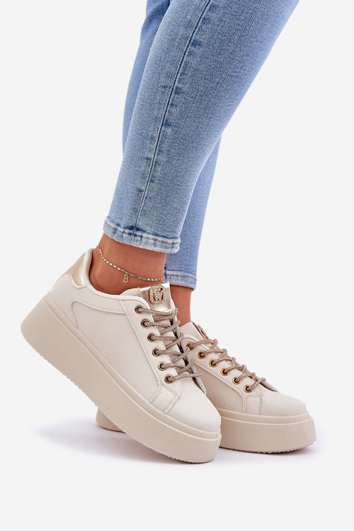 Tenisky Na Platformě S Ozdobnými Šněrováním Béžové Fonetha
