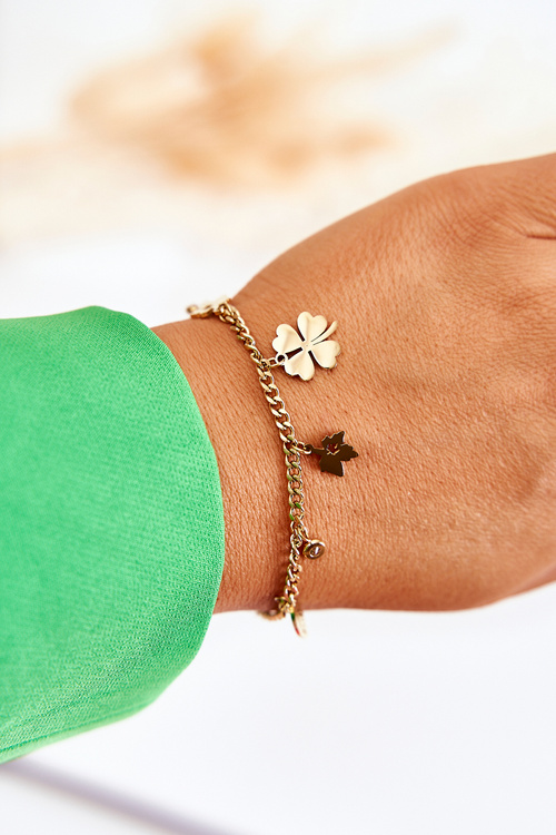 Módní náramek s jetelem a listy zlata