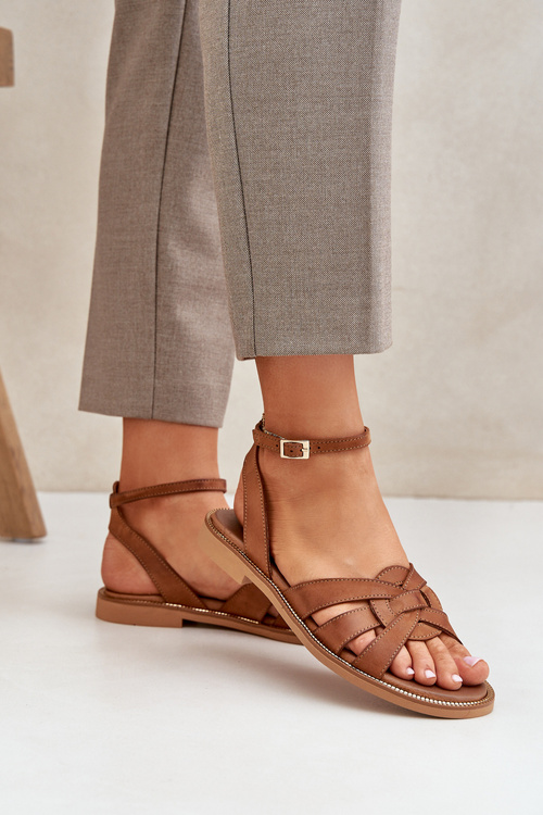 Kožené Dámské Sandály Na Plochém Podpatku Zazoo 3688 Camel