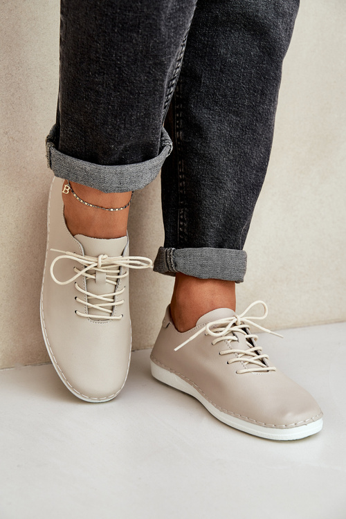 Šnurovacie Poltopánky Z Prírodnej Kože D&A LR51-645 Béžové