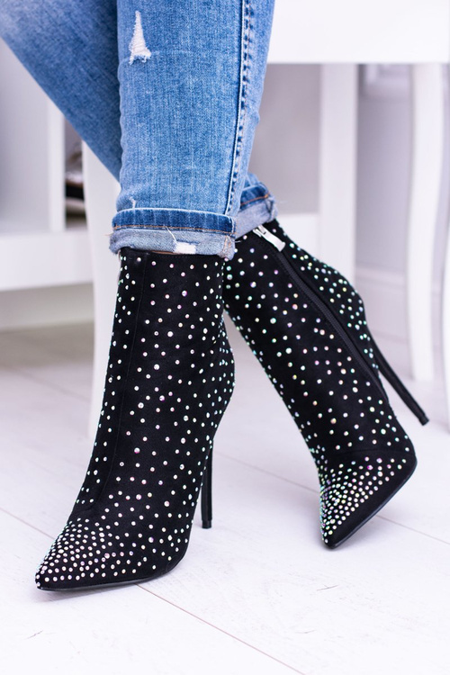 Lu Boo Black High Suede topánky na kolíkoch kamienkov Cubano