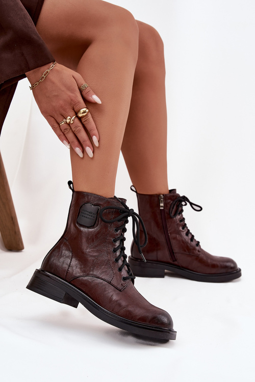 Kožené dámské workery s ozdobným detailem Maciejka K7180-01 hnědé