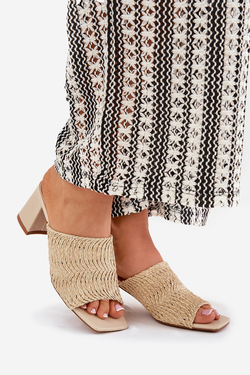 Dámské Pantofle S Pletením Na Podpatku Béžové Ciariloria