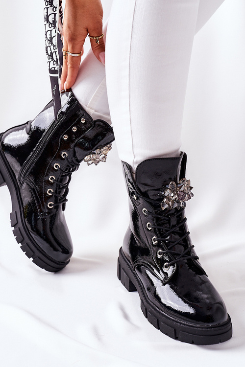 Dámské Kotníkové Ploché Boty Krystaly Cerné Tweten