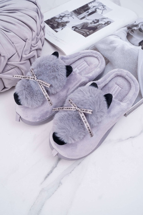 Dámské pantofle s kožešinou kocour šedé Kitty