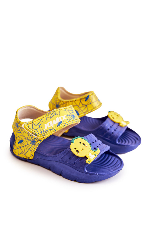 Dětské lehké sandály s důvěryhodnými dekoracemi tmavě modrá a žlutá Trusty