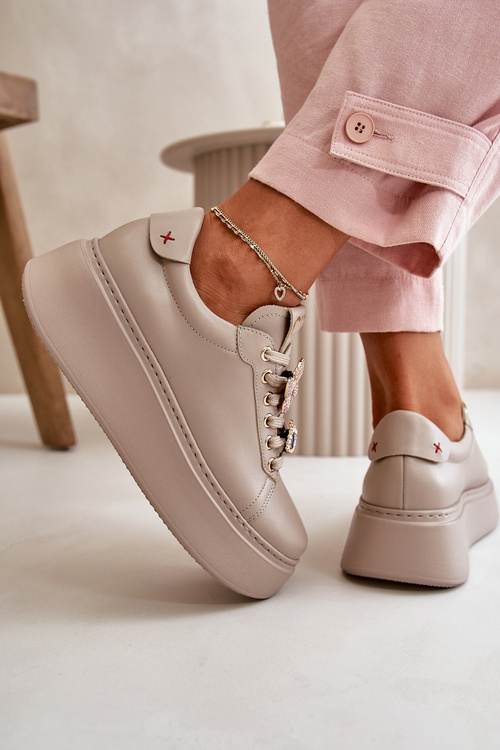 Dámské kožené tenisky s ozdobami CheBello 4292 béžové