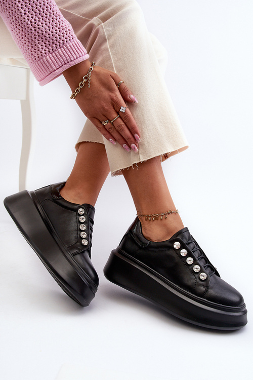 Dámské kožené tenisky na masivní platformě černé S.Barski LR628