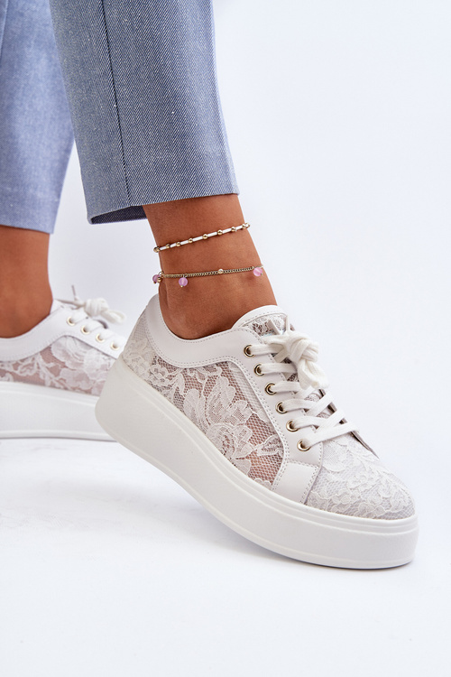 Dámské Krajkové Tenisky Na Platformě S.Barski HY51-059 Bílé