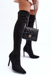 Semišové topánky na kolene na vysokom päte čierne lýtka